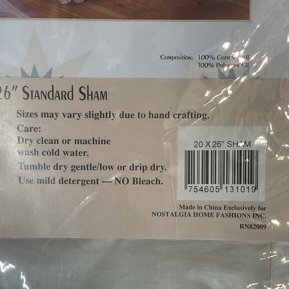 NEW Nostalgia Home Serenity Hand Quilted Standard Pillow Sham NOS NIP 20x26” - Picture 3 of 4